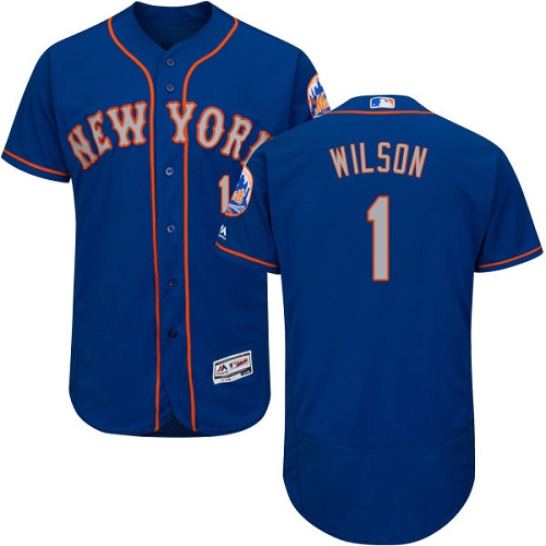 Mets #1 Mookie Wilson Blue(Grey NO.) Flexbase Authentic Collection Stitched MLB Jersey